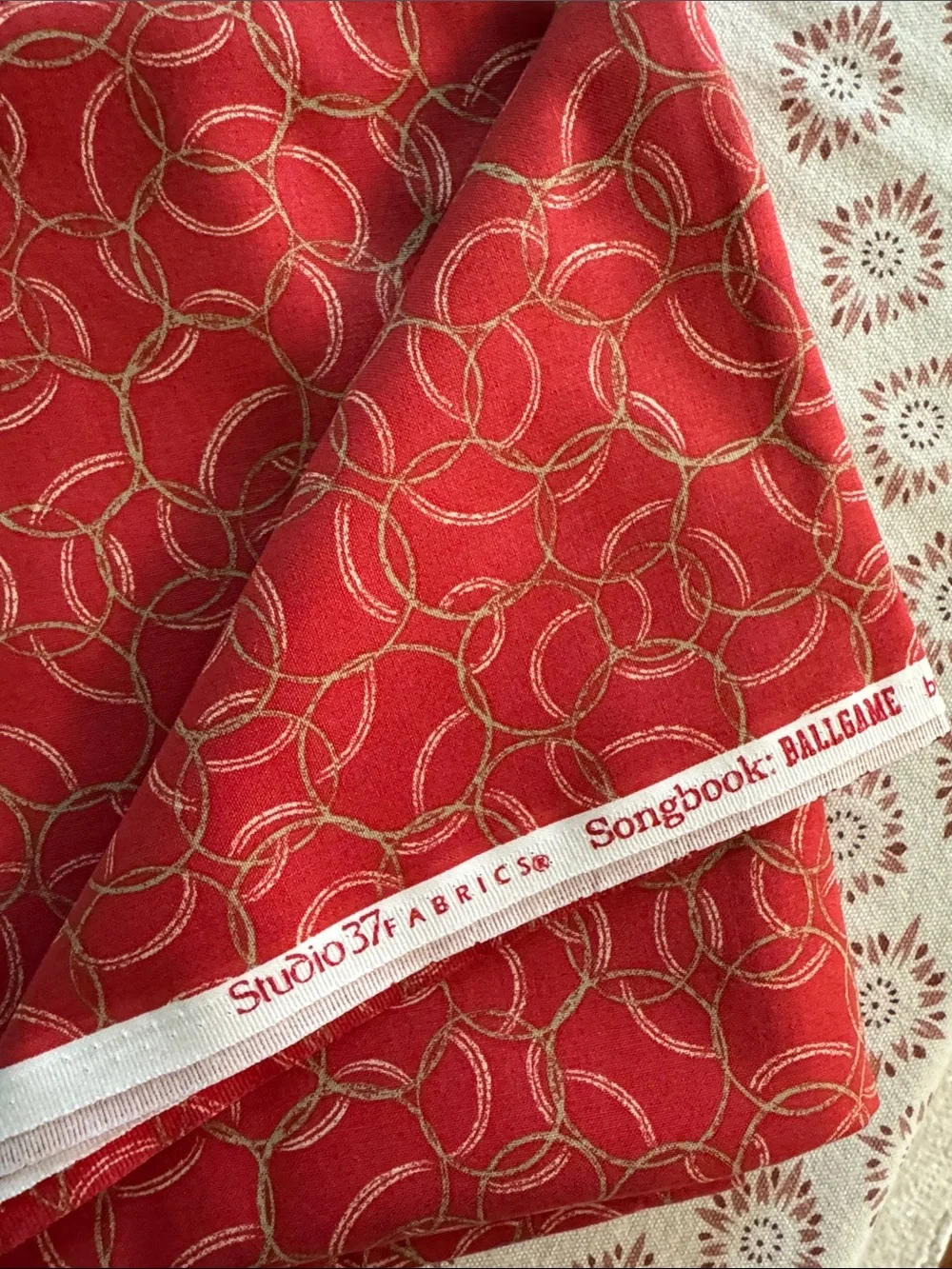 Marcus Fabrics Red Baseball Print 3-Strikes Cotton by Laura Berringer 2 Yards